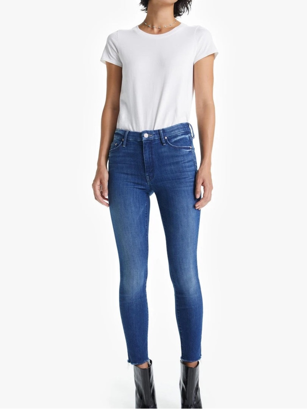 MOTHER High Waisted Looker Ankle Fray Denim Jeans Blue Straight Leg Size 30